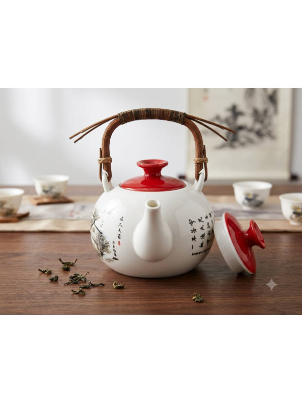 THÉIÈRE PORCELAINE ANSE BAMBOU 1L - La Route du Thé Versailles