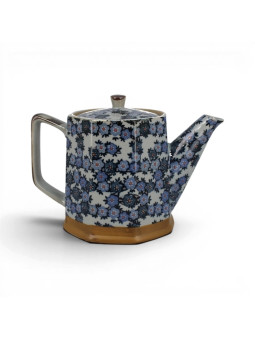 THÉIÈRE JAPONAISE HEXAGONALE CÉRAMIQUE - FLORAL BLEU - La Route du Thé Versailles