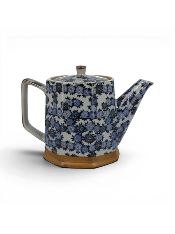 THÉIÈRE JAPONAISE HEXAGONALE CÉRAMIQUE - FLORAL BLEU - La Route du Thé Versailles