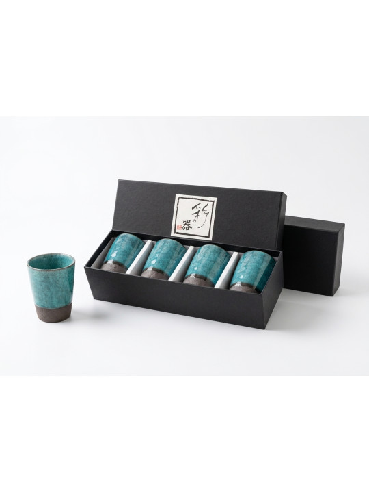 Coffret 4 gobelets a the japonais turquoise et base terre brute - La Route du Thé Versailles