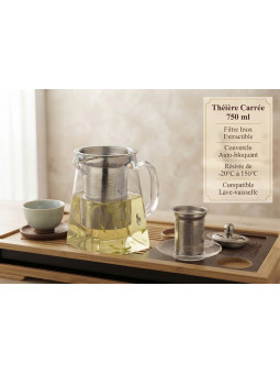 THÉIÈRE CARRÉE EN VERRE BOROSILICATE - 750 ML - La Route du Thé Versailles