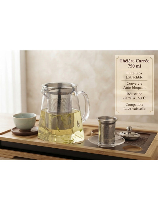 THÉIÈRE CARRÉE EN VERRE BOROSILICATE - 750 ML - La Route du Thé Versailles